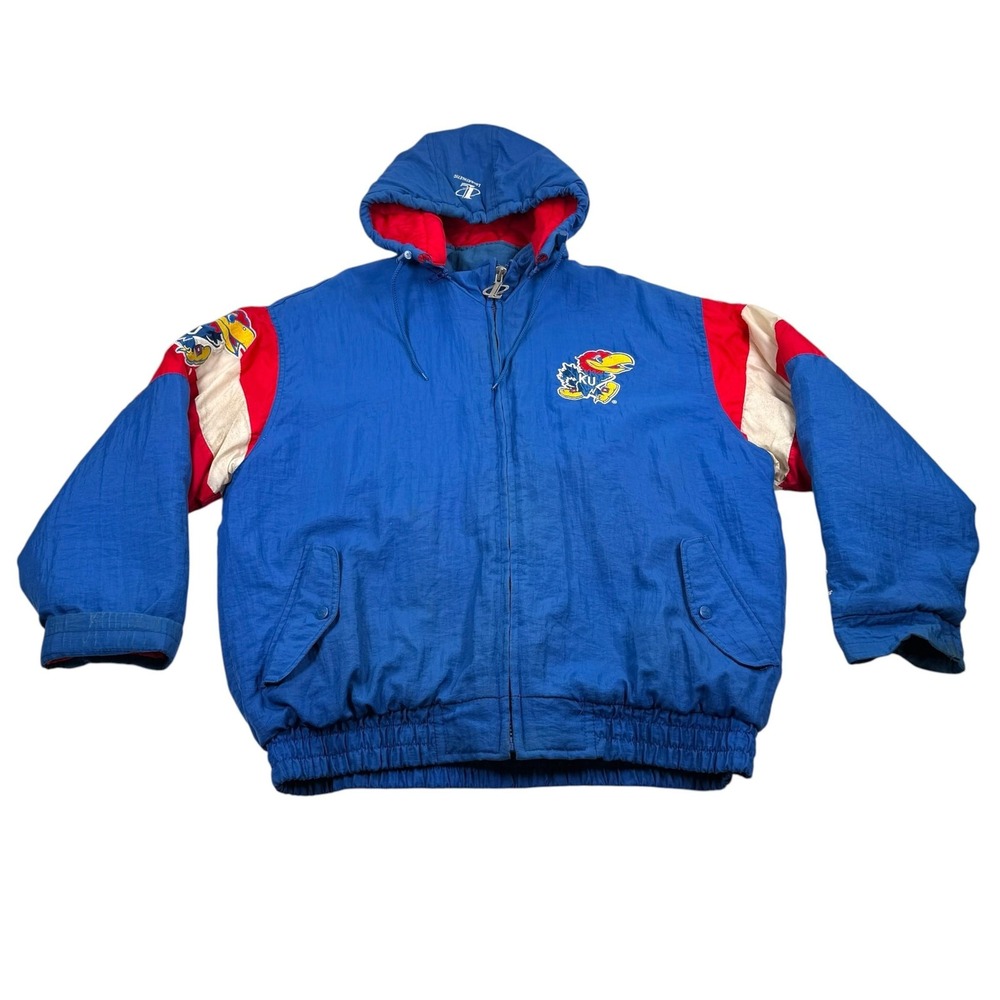 Vintage Kansas Jayhawks Jacket Mens XL Blue NCAA Basketball Logo Athletic 90s